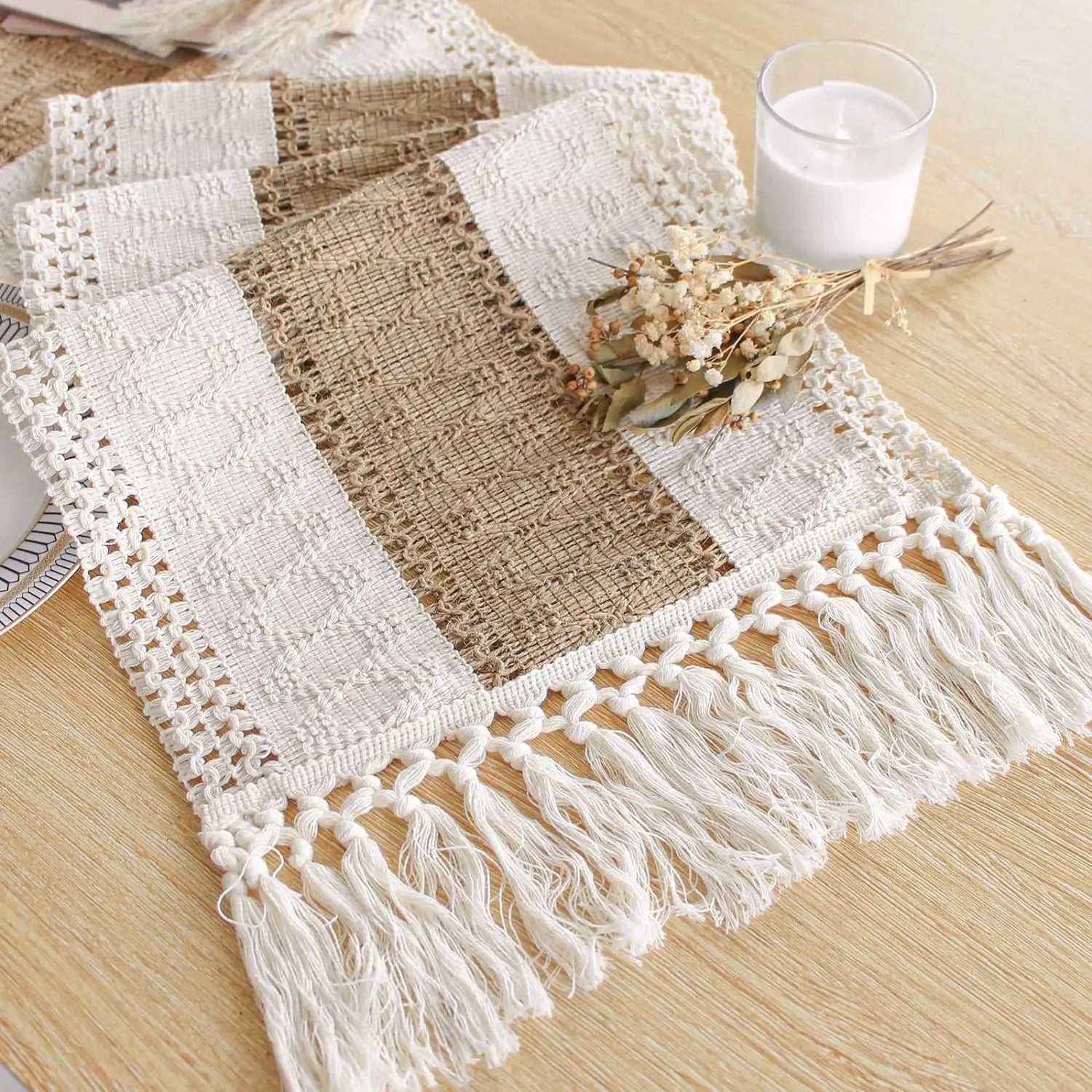 Summer Table Runner with Tassels for Rustic Decor - Smarsty