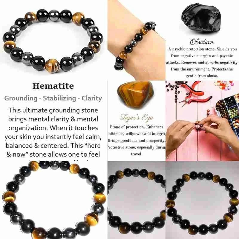 Natural Black Obsidian Tiger Eye Bead Bracelet for Health - Smarsty