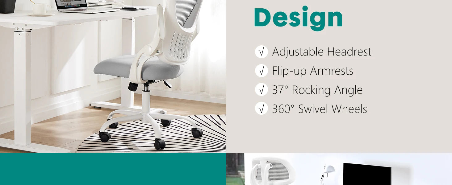 Mesh Ergonomic Office Computer Desk Chair Flip-up Arms Adjustable Headrests Comfortable Lumbar Support For Home Office - Smarsty