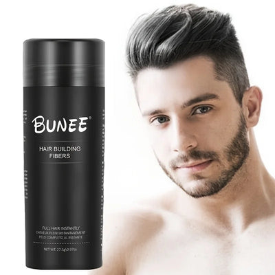 BUNEE Hair Fiber 27.5g: Men's natural hair-thickening fibers for balding areas, fills part lines, includes 27.5g fiber powder. - Smarsty