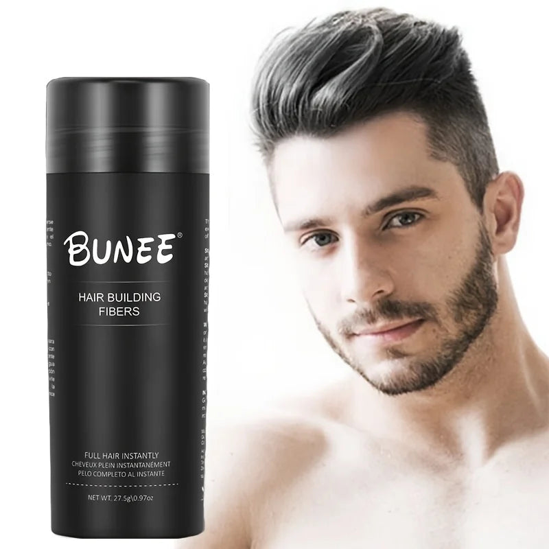 BUNEE Hair Fiber 27.5g: Men's natural hair-thickening fibers for balding areas, fills part lines, includes 27.5g fiber powder. - Smarsty