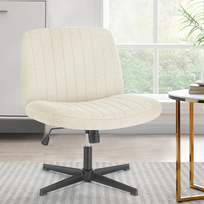 Cross Legged Office Living Room Rocking Gaming Chair Armless Wide Desk Adjustable Swivel Fabric Task Vanity Home Office