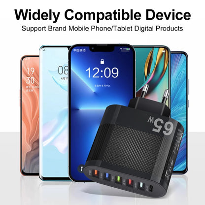 65W USB Charger Includes Six Ports Ultra Fast Type C - Smarsty