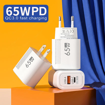 GaN USB C Charger 65W FastCharge EuropeanUnion US Plug - Smarsty
