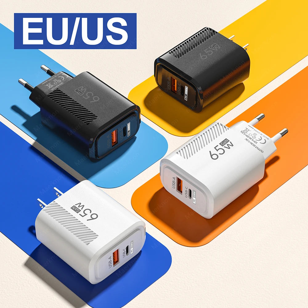 GaN USB C Charger 65W FastCharge EuropeanUnion US Plug - Smarsty