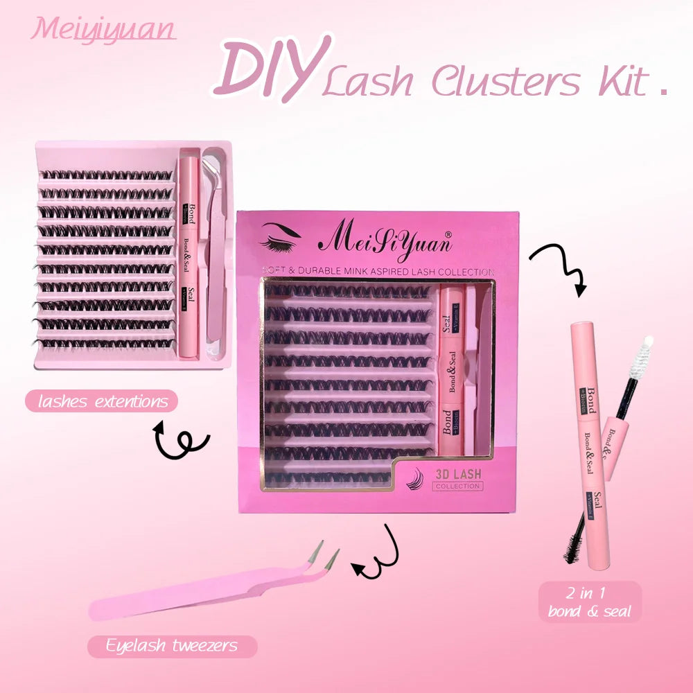 3D Cluster Lashes Kit with Glue and Curler - Smarsty