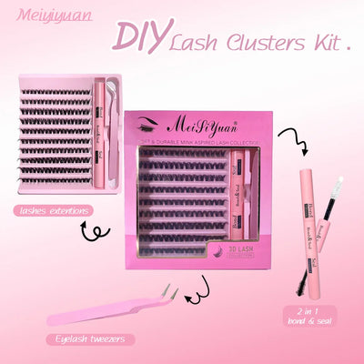 3D Cluster Lashes Kit with Glue and Curler - Smarsty