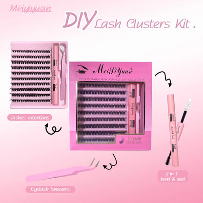3D Cluster Lashes Kit with Glue and Curler - Smarsty