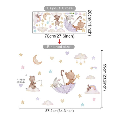 Cartoon Hot Air Balloon Animal Wall Stickers for Nursery - Smarsty