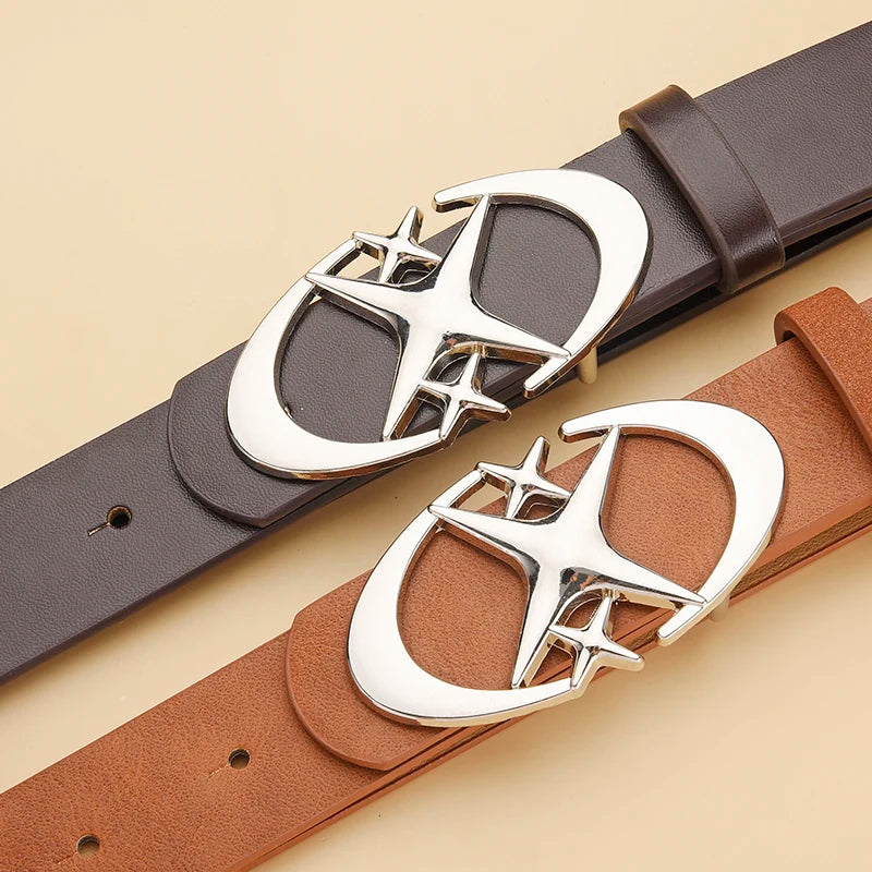 Unisex PU Leather Belt with Punk Star Buckle Vintage Design - Smarsty