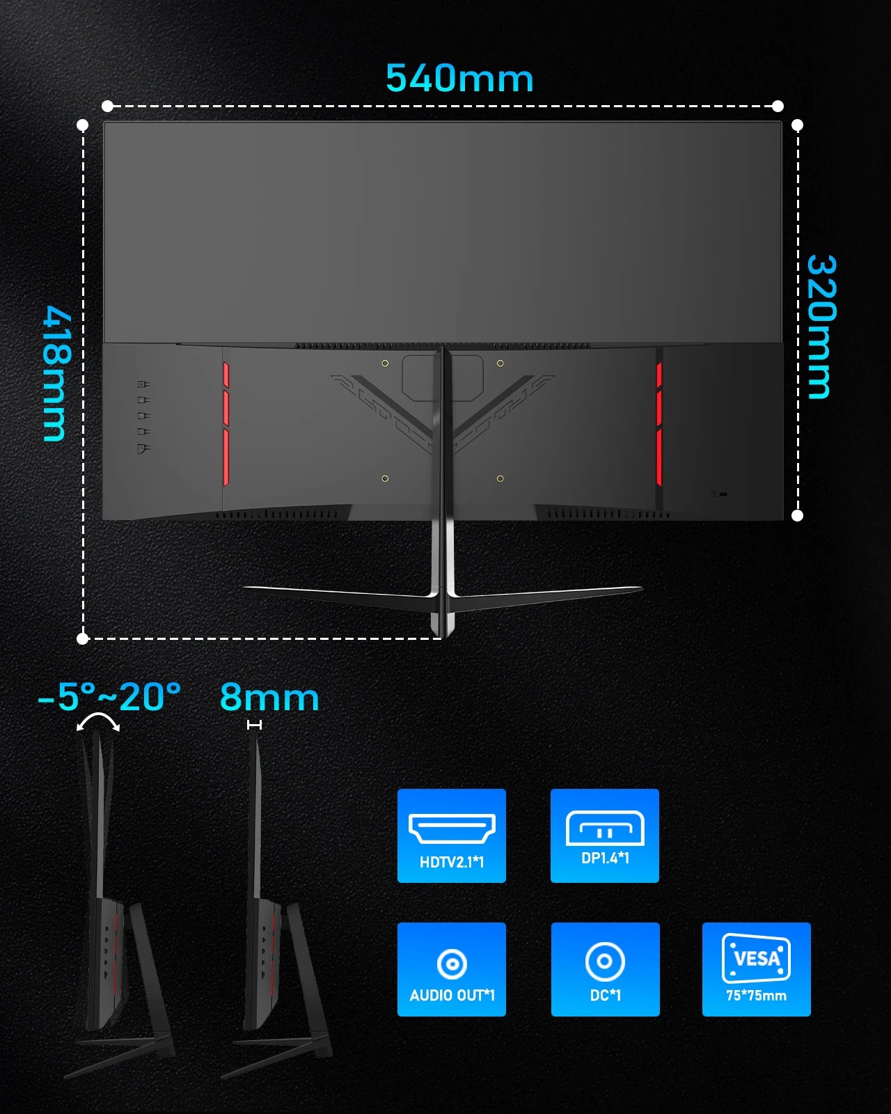 FYHXele 24Inch 180Hz Gaming Monitor 1K FHD Computer Display 1ms Response Time Eye Care Screen LCD Support HDR G-Sync VESA - Smarsty