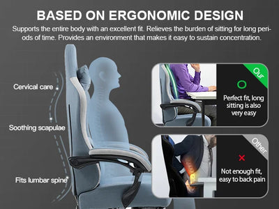 Gaming Chair with Pocket Spring Cushion, Linkage Armrests & Footrest, Ergonomic Office Chair with Lumbar Support - Smarsty