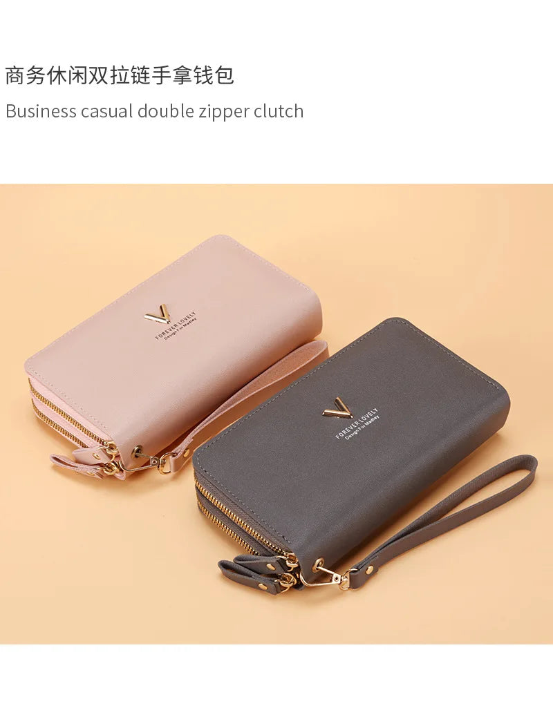 Long Women's Wallet Female Purses Tassel Coin Purse Card Holder Wallets Double Zipper Pu Leather Clutch Luxury Money Phone Bag - Smarsty