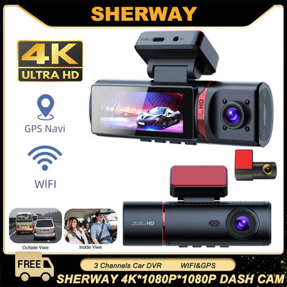 4K Car Dash Cam Featuring GPS And Three Lenses Elite - Smarsty