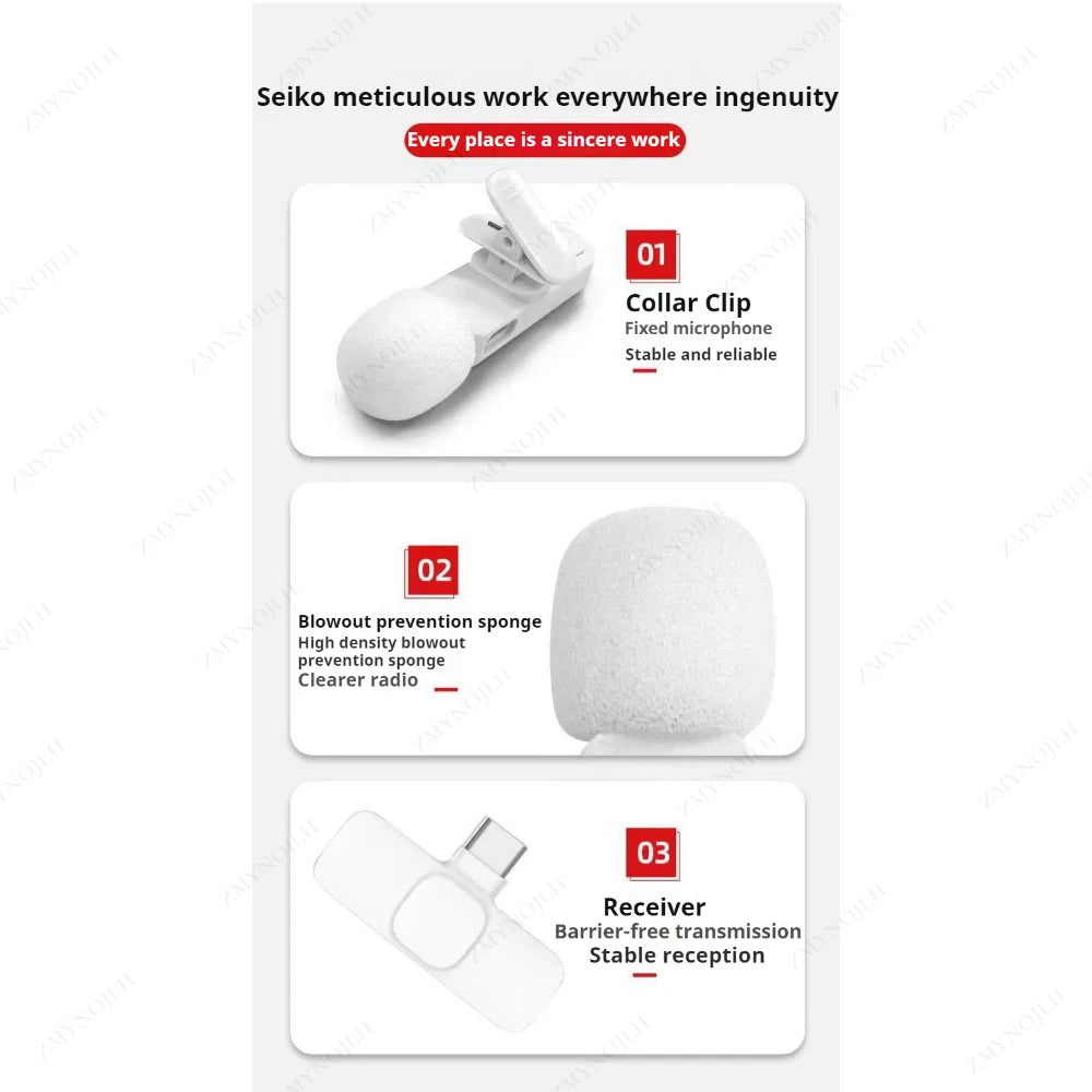 Wireless Lavalier Microphone for iPhone Android Audio Recording - Smarsty