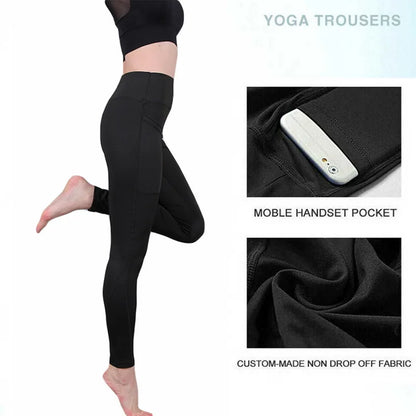 High Waist Elastic Workout Women Yoga Leggings Tummy Control Ruched Booty With Pocket Pants Seamless Gym Compression Tights - Smarsty