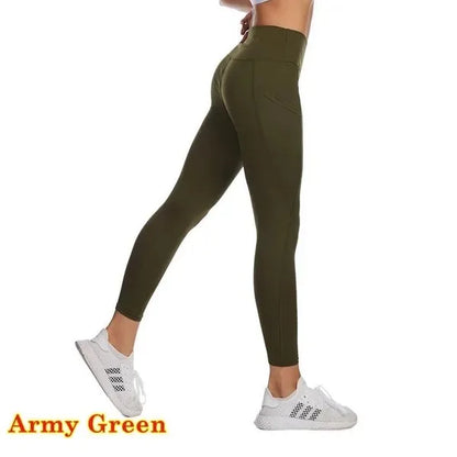 High Waist Elastic Workout Women Yoga Leggings Tummy Control Ruched Booty With Pocket Pants Seamless Gym Compression Tights - Smarsty