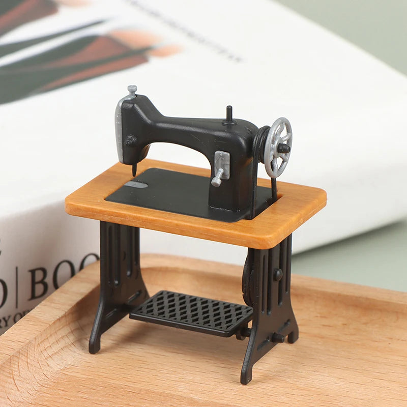 Dollhouse Decor Miniature Furniture Wooden Sewing Machine with Thread Scissors Accessories for Dolls House Kids Toys for Girls by Smarsty