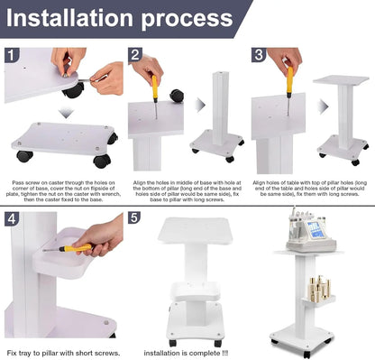 Beauty Salon Trolley Cart with Wheels, 3 Tier Beauty Rolling Cart, Rotate Adjustable Tattoo Table Salon Spa Rolling Trolly