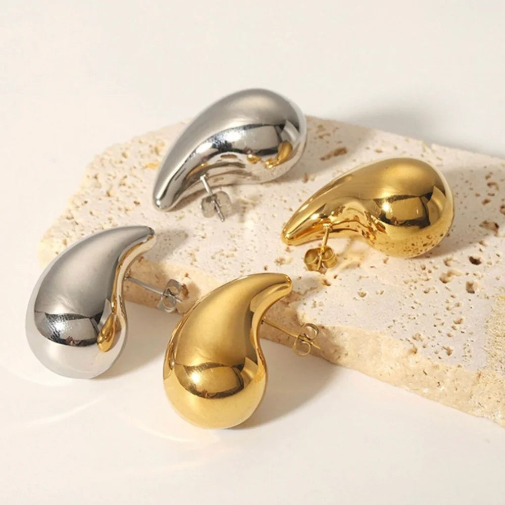 Vintage Chunky Water Drop Earrings in Gold Plated Stainless Steel - Smarsty