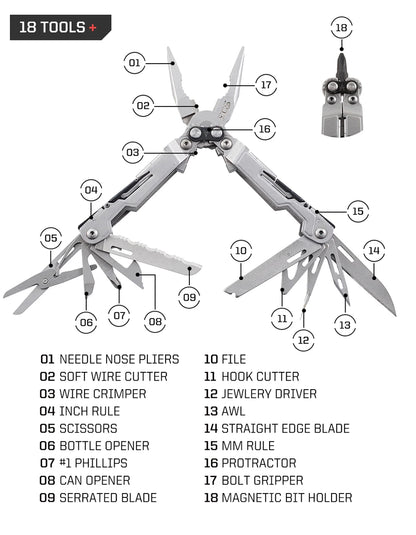 SOG PowerPint 18-in-1 Tactical Multi-Tool with Folding Pliers & Knife - Compact EDC Gear for Outdoor Camping, Survival & Hiking