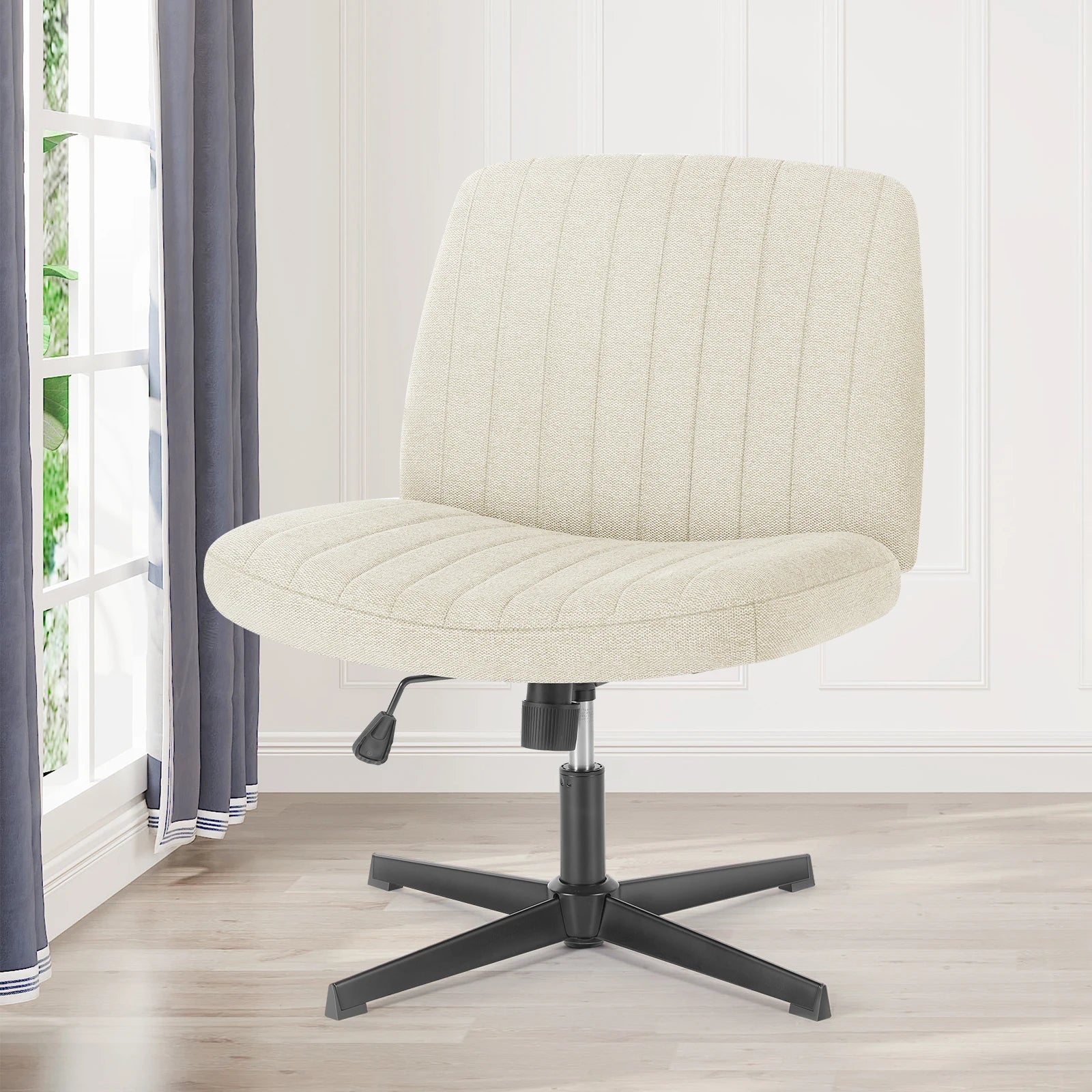 Cross Legged Office Living Room Rocking Gaming Chair Armless Wide Desk Adjustable Swivel Fabric Task Vanity Home Office