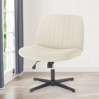 Cross Legged Office Living Room Rocking Gaming Chair Armless Wide Desk Adjustable Swivel Fabric Task Vanity Home Office
