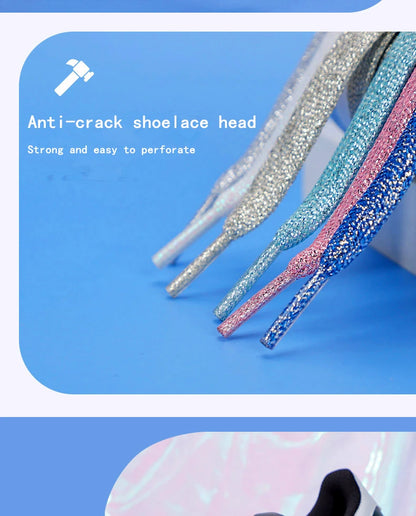 1Pair Fashion Glitter Shoelaces Colorful Flat Shoe laces for Athletic Running Sneakers Shoes Boot 1CM Width Shoelace Strings