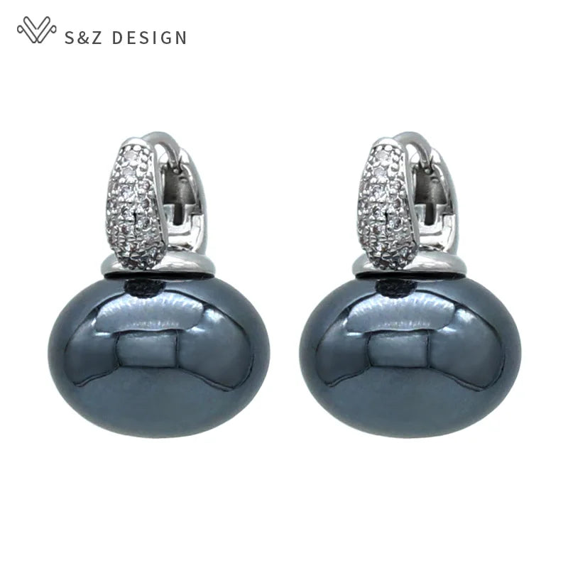 Fashion Pearl Dangle Earrings for Women with Cubic Zirconia - Smarsty