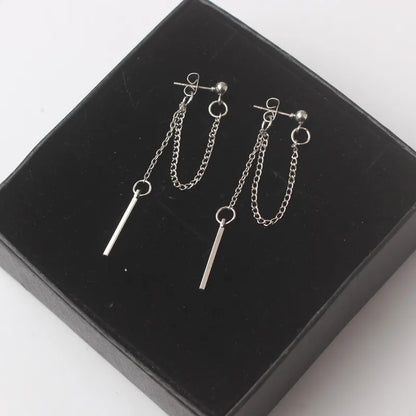 Trendy Silver Dangle Earrings with Korean Tassel Design for Women - Smarsty