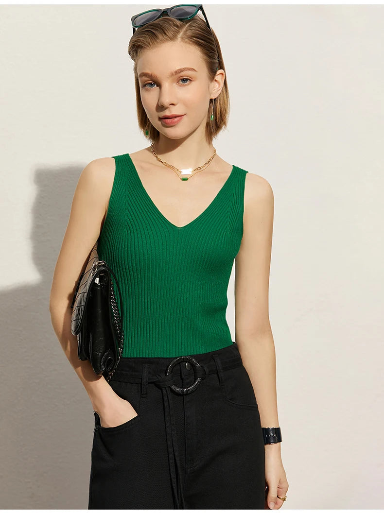 Amii Minimalism Summer New Women's Camisole Tops Office Lady Solid V-neck Sexy Slim Vest Girls Tank Streetwear Tops 12321058