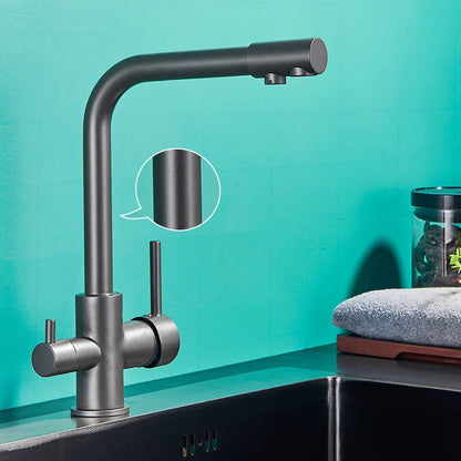Black Grey Water Filter Kitchen Faucet with 360 Degree Rotation - Smarsty