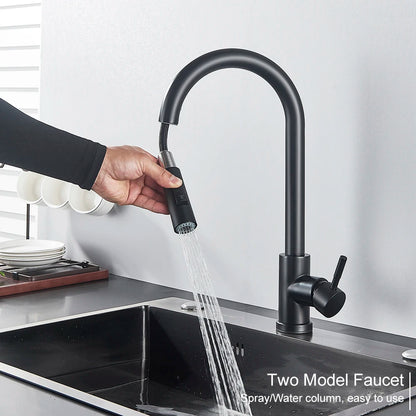 Pull Out Sensor Black Kitchen Faucet With Touch Control - Smarsty