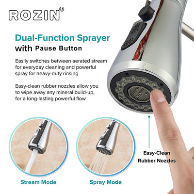 Rozin Chrome Kitchen Faucet with Pull Out Sprayer - Smarsty