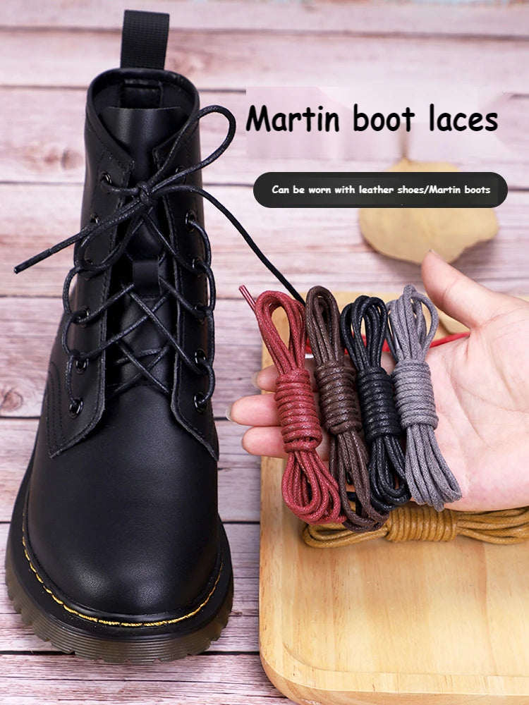 1Pair Cotton Waxed Shoelaces Round Oxford Shoe laces Boots Laces Waterproof Leather Shoelace Length 60/80/100/120/140/180cm - Smarsty