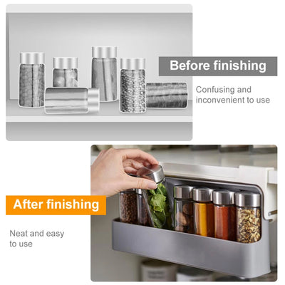 Kitchen Spice Rack Self-adhesive Spice Organizer Rack Seasoning Bottle Spice Organizer Wall-mounted Under-Shelf Kitchen Storage by Smarsty