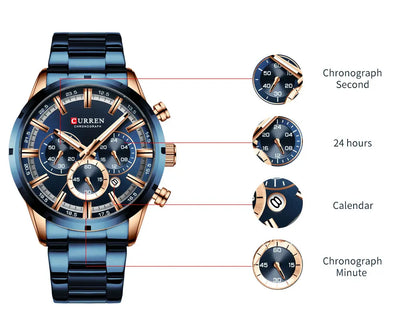 Curren Men's Waterproof Business Watch with Blue Dial - Smarsty