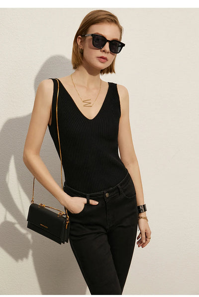 Amii Minimalism Summer New Women's Camisole Tops Office Lady Solid V-neck Sexy Slim Vest Girls Tank Streetwear Tops 12321058 - Smarsty