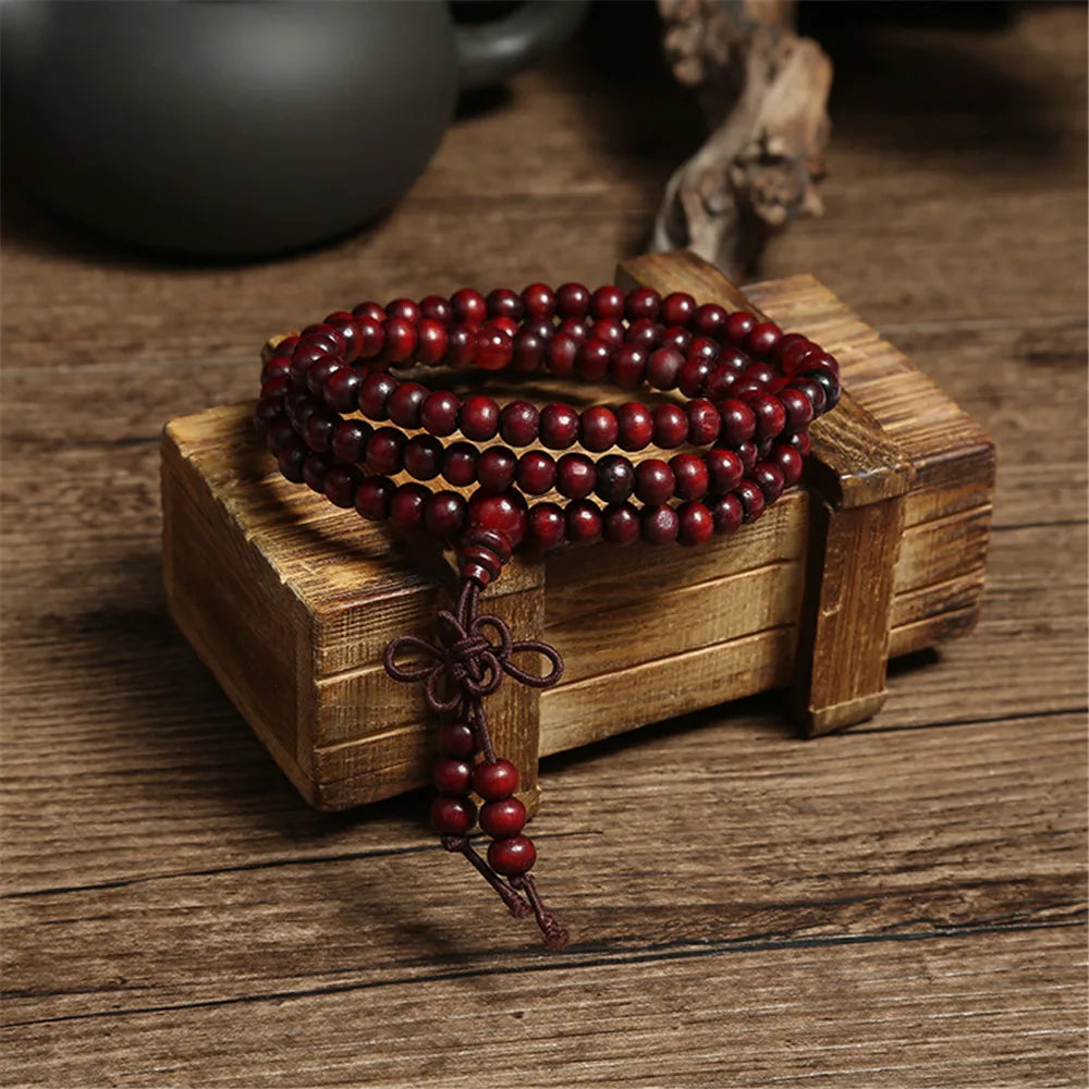 Green 6mm Natural Sandalwood Beaded Bracelets for Women - Smarsty