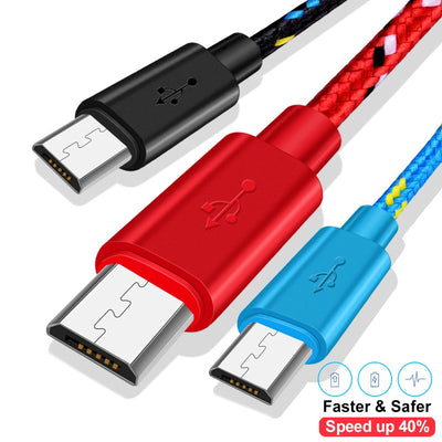 Micro USB Cable 1m/2m/3m Data Sync USB Charger Cable For Samsung Huawei Xiaomi HTC Android Phone Nylon Braided Microusb Cables - Smarsty
