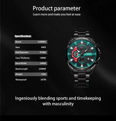 Curren Stainless Steel Men's Watch with Luminous Dial - Smarsty
