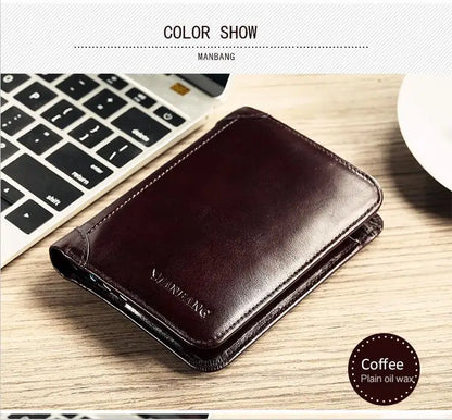 ManBang Classic Style Wallet Genuine Leather Men Wallets Short Male Purse Card Holder Wallet Men Fashion High Quality - Smarsty