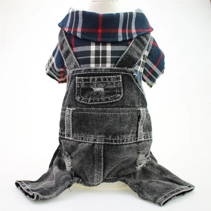 Denim Plaid Jumpsuit Hoodie for Dogs and Cats - Smarsty