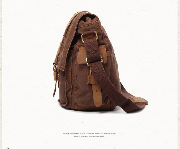 Vintage Leather Canvas Messenger Bag Unisex Crossbody - Smarsty