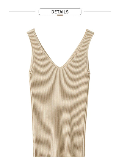 Amii Minimalism Summer New Women's Camisole Tops Office Lady Solid V-neck Sexy Slim Vest Girls Tank Streetwear Tops 12321058 - Smarsty