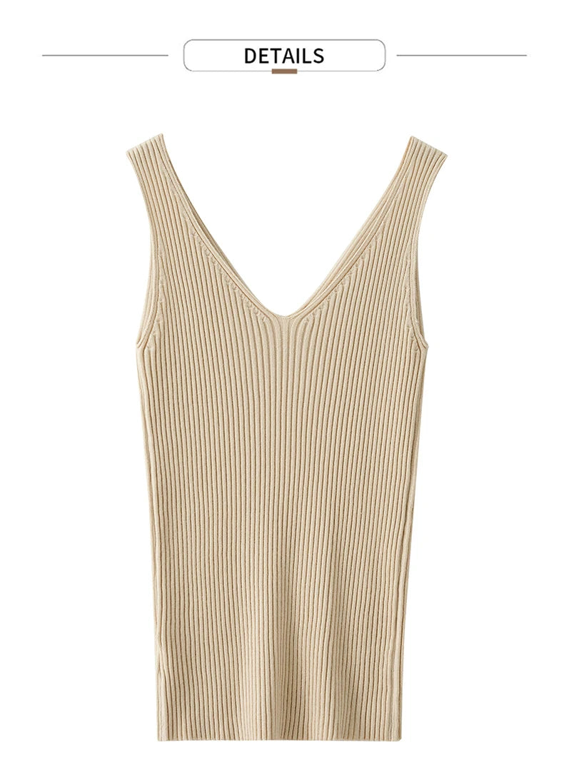 Amii Minimalism Summer New Women's Camisole Tops Office Lady Solid V-neck Sexy Slim Vest Girls Tank Streetwear Tops 12321058