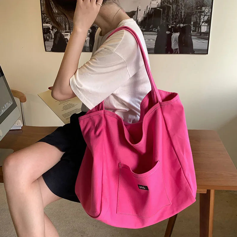 Canvas Reusable Shopping Bag For Women Portable Tote - Smarsty