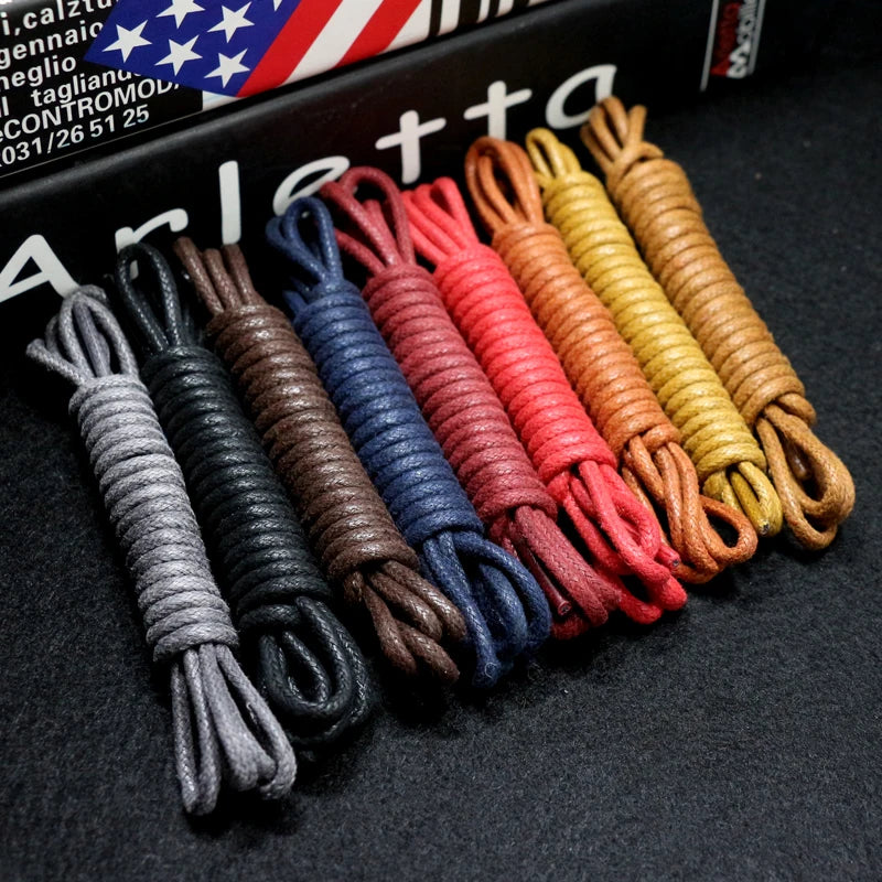 1Pair Cotton Waxed Shoelaces Round Oxford Shoe laces Boots Laces Waterproof Leather Shoelace Length 60/80/100/120/140/180cm - Smarsty