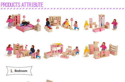 Wooden Dollhouse Furniture Miniature Toy For Dolls Kids Children House Play Toy Mini Furniture Sets Doll Toys Boys Girls Gifts