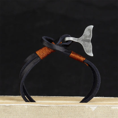 Vintage Leather Whale Tail Bracelet Beach Jewelry for Men Women - Smarsty